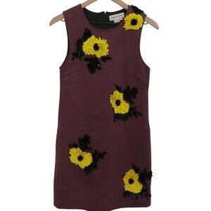 Dhruv Kapoor Anthropologie Women Sz XS Burgundy Yellow Floral Sequin Shift Dress